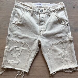 Frame Denim Women's Beige Distressed Bermudas